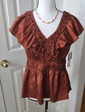 52SEVEN BRAND WOMEN'S COPPER TOP WITH RUFFLES SIZE MEDIUM